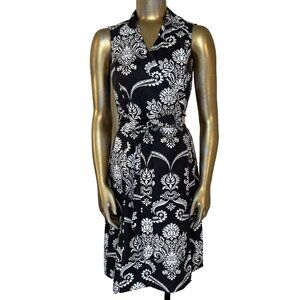 VTG Ann Taylor Wrap Dress Size 2 Womens Sleeveless Lined Black White Stretch